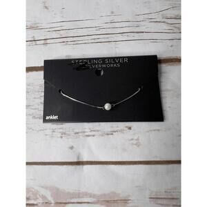 Sterling Silver NWT Anklet with Faux Pearl Accent